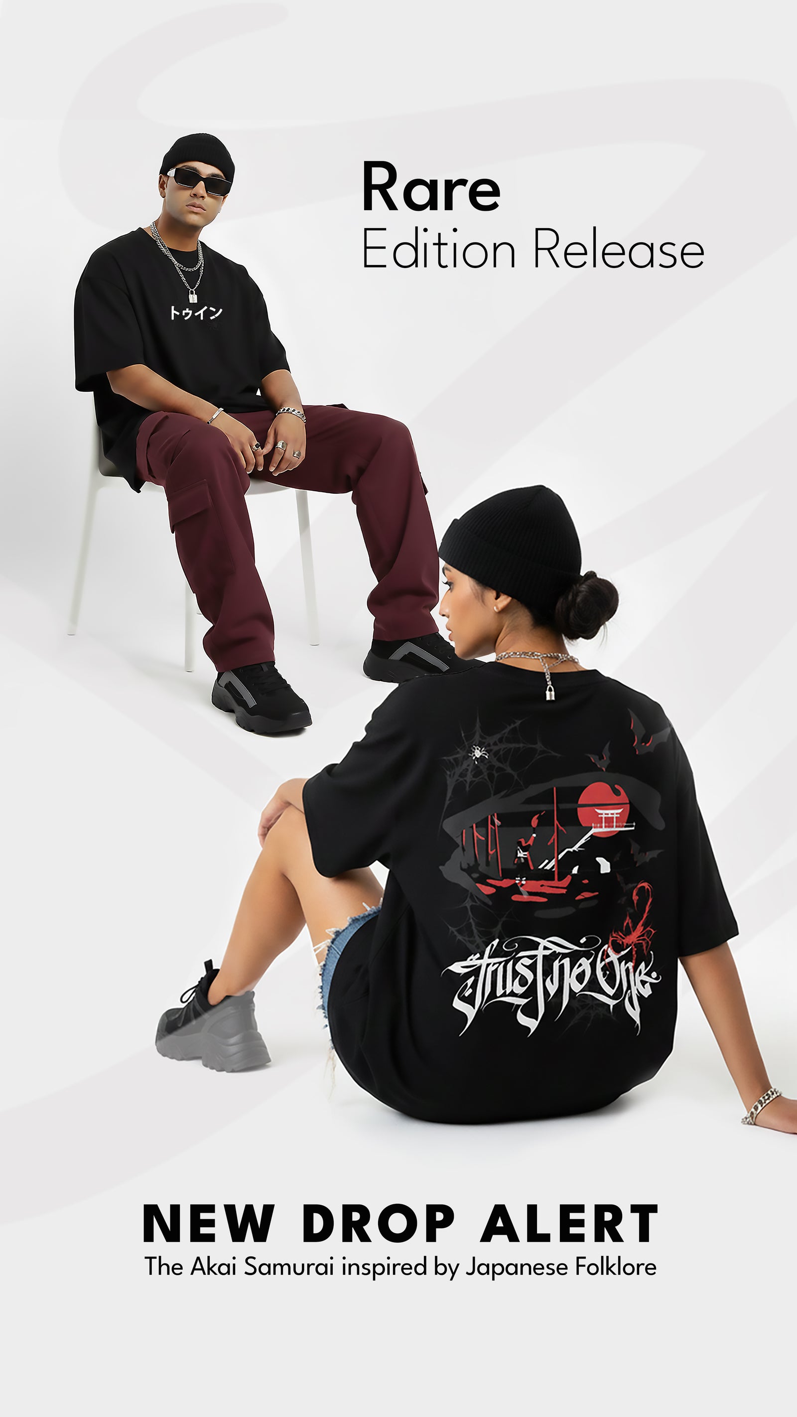 TWYN streetwear homepage banner featuring models wearing oversized graphic t-shirts from the Rare Edition collection